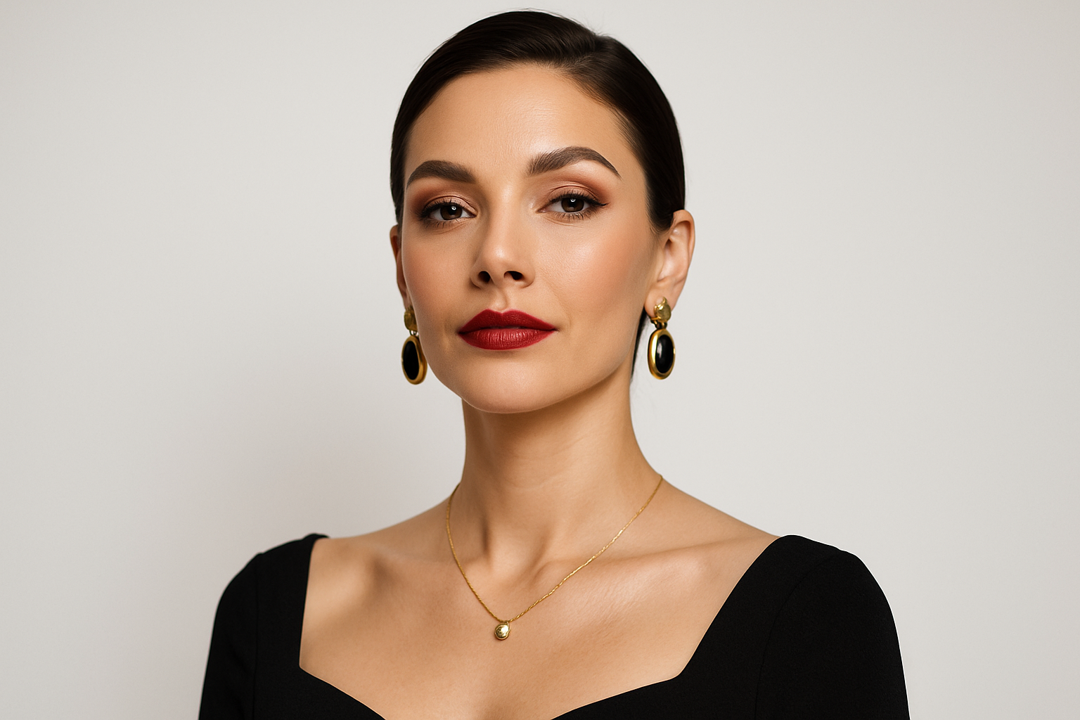 Confident woman with elegant makeup & accessories with white background 