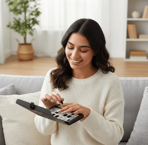 Febble Elegant Black Nude Oval Nails | Press-On Manicure